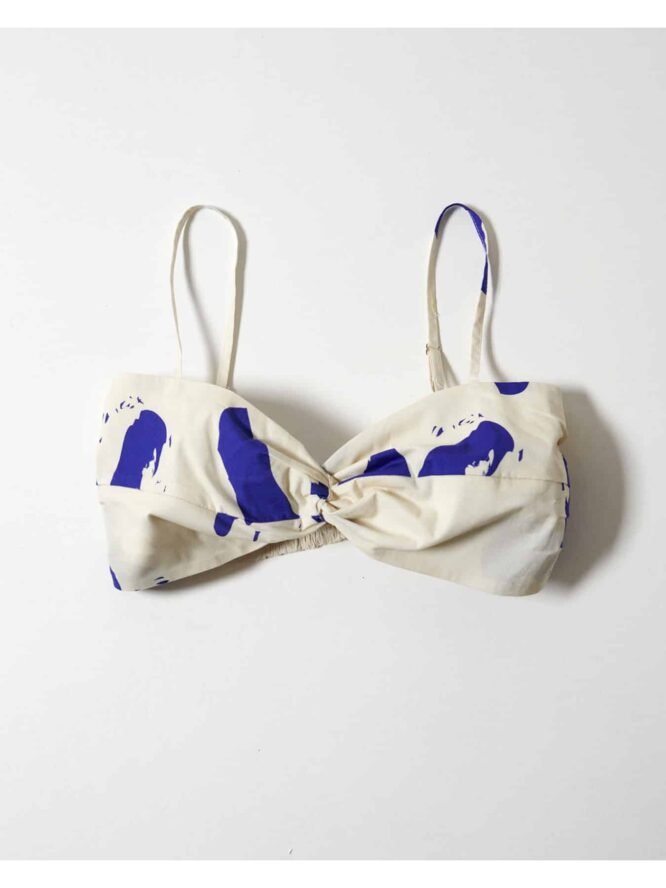 MILKWHITE Printed Cotton Crop Top Monogram Blue