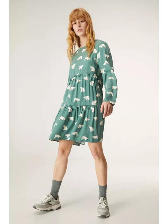 Compania Fantastica Polar Bear Print Long sleeved Gathered Mini Dress 2 Compania Fantastica Polar Bear Print Long sleeved Gathered Mini Dress 2