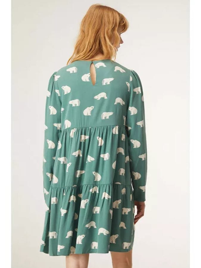 Compania Fantastica Polar Bear Print Long sleeved Gathered Mini Dress 4
