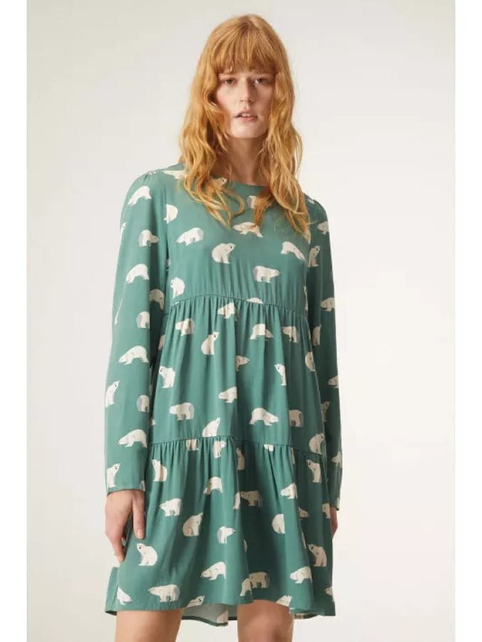 Compania Fantastica Polar Bear Print Long sleeved Gathered Mini Dress 5