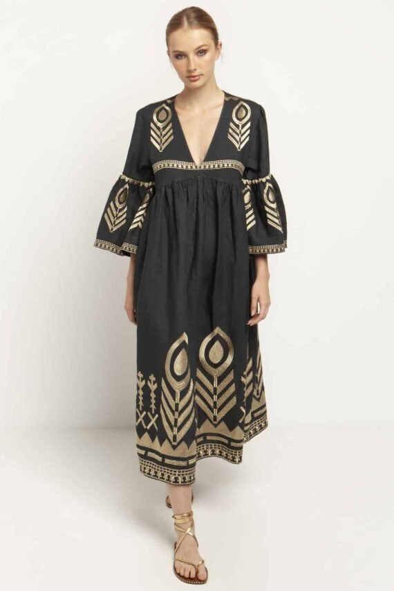 GREEK ARCHAIC KORI Feather Dress Charcoal 2
