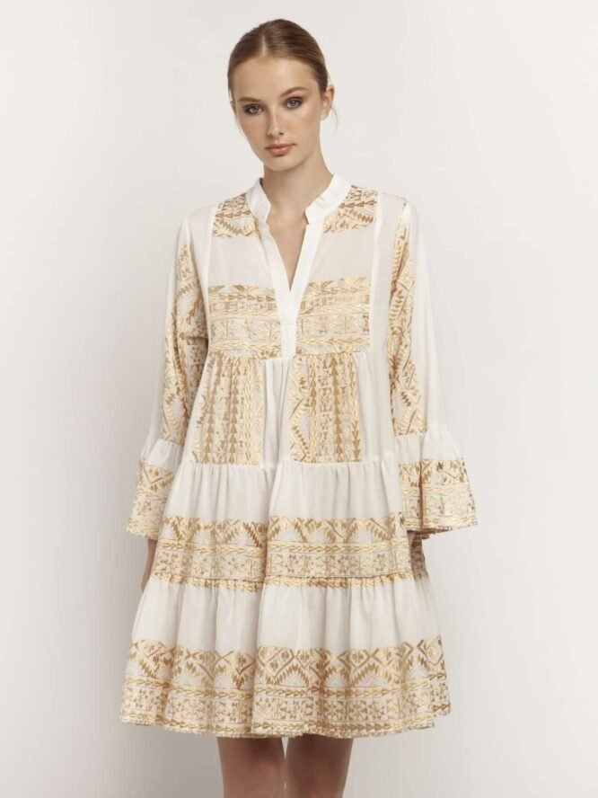Kori Embroidered Handmade Greek Designers Boho Mini White 1