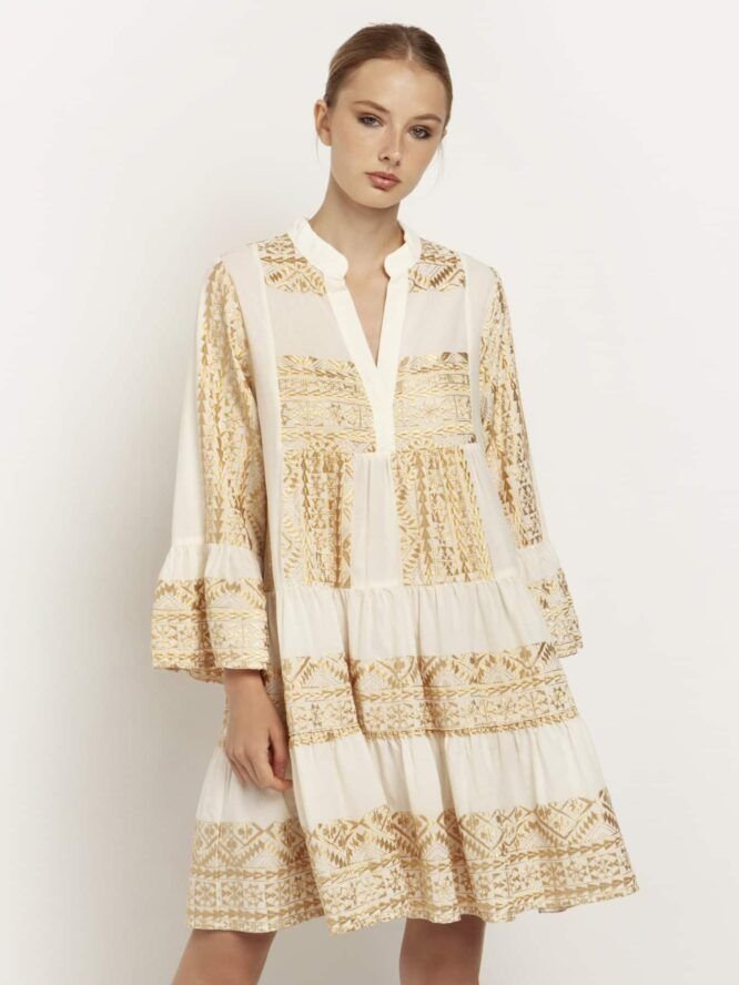 Kori Embroidered Handmade Greek Designers Boho Mini White 3