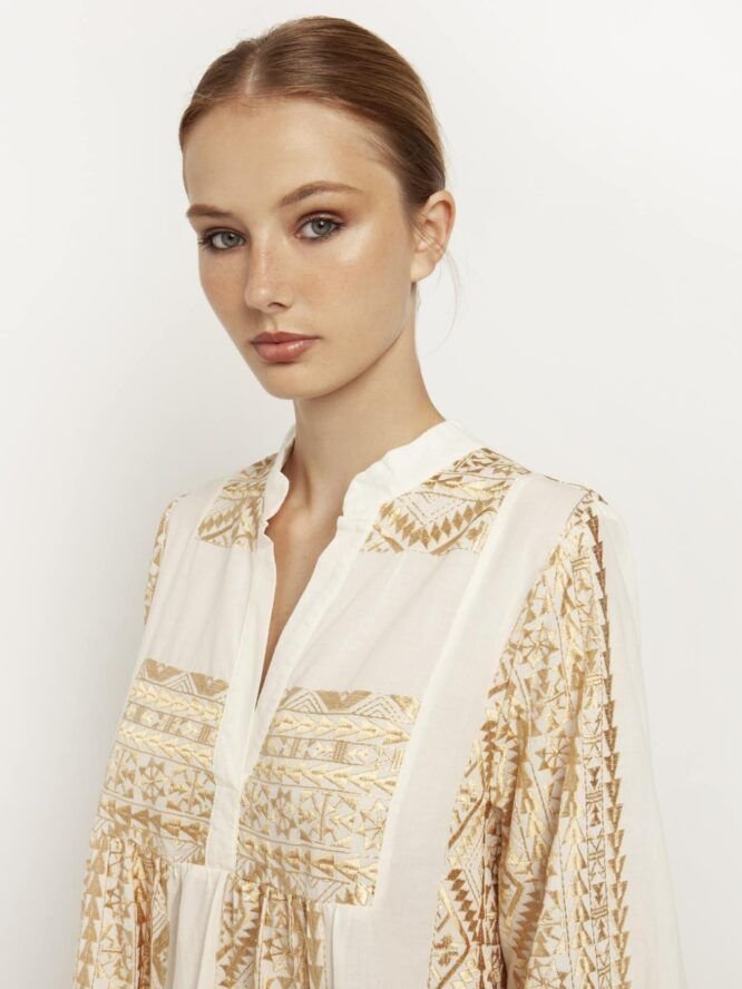 Kori Embroidered Handmade Greek Designers Boho Mini White 4
