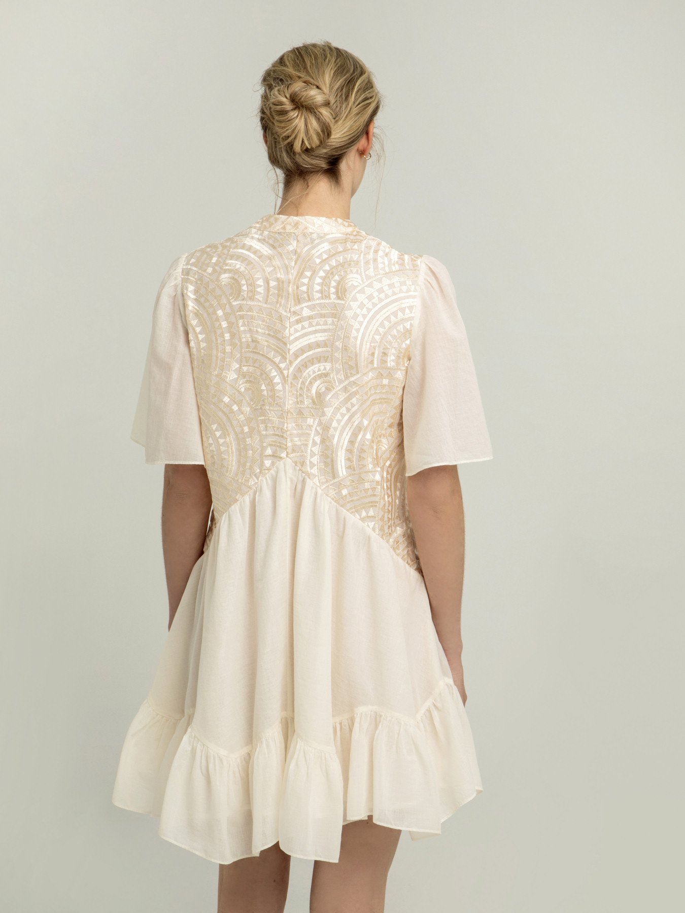 Greek Archaic Kori Triangle Mini Cotton Dress Beige/Champagne